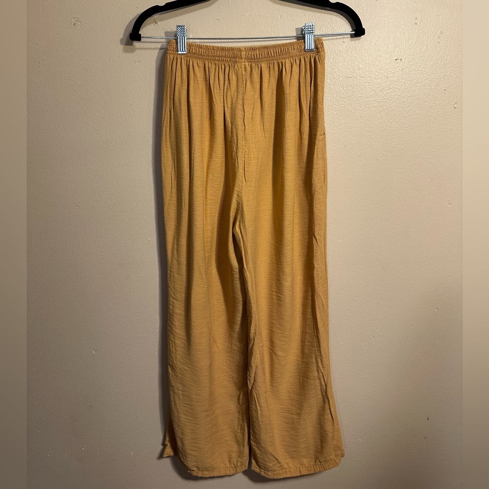 Vintage Silk Pull On Pants, Mustard Yellow, Elastic Waist, Wide Leg
